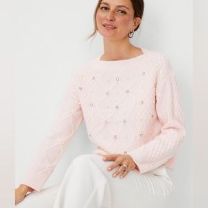Ann Taylor Embellished Relaxed Cable Sweater
Size extra small (xs). Color pink.